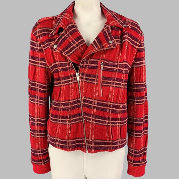 MARC by MARC JACOBS Size XL Red Navy Plaid Wool Biker Jacket - Picture 1 of 4